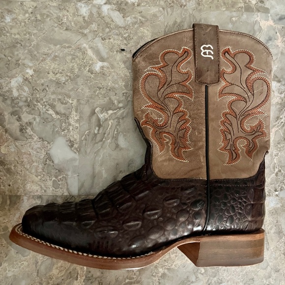 Anderson Bean Kids Chocolate Croc Print Square Toe Cowboy Boots(Worn 3 times). - Picture 6 of 10